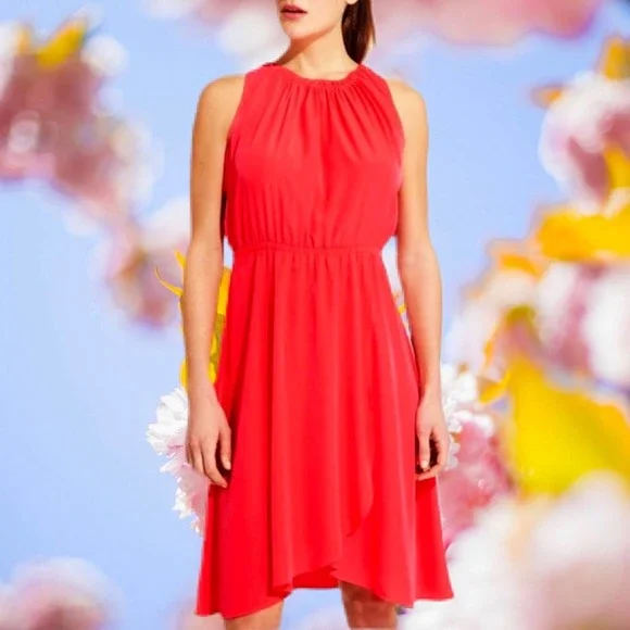 strapless open back dress Raya Red Midi Dress